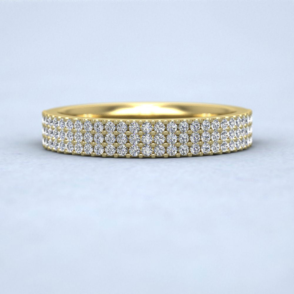 Three Row Round Claw 1.5ct Full Diamond Set 9ct Yellow Gold 5mm Ring