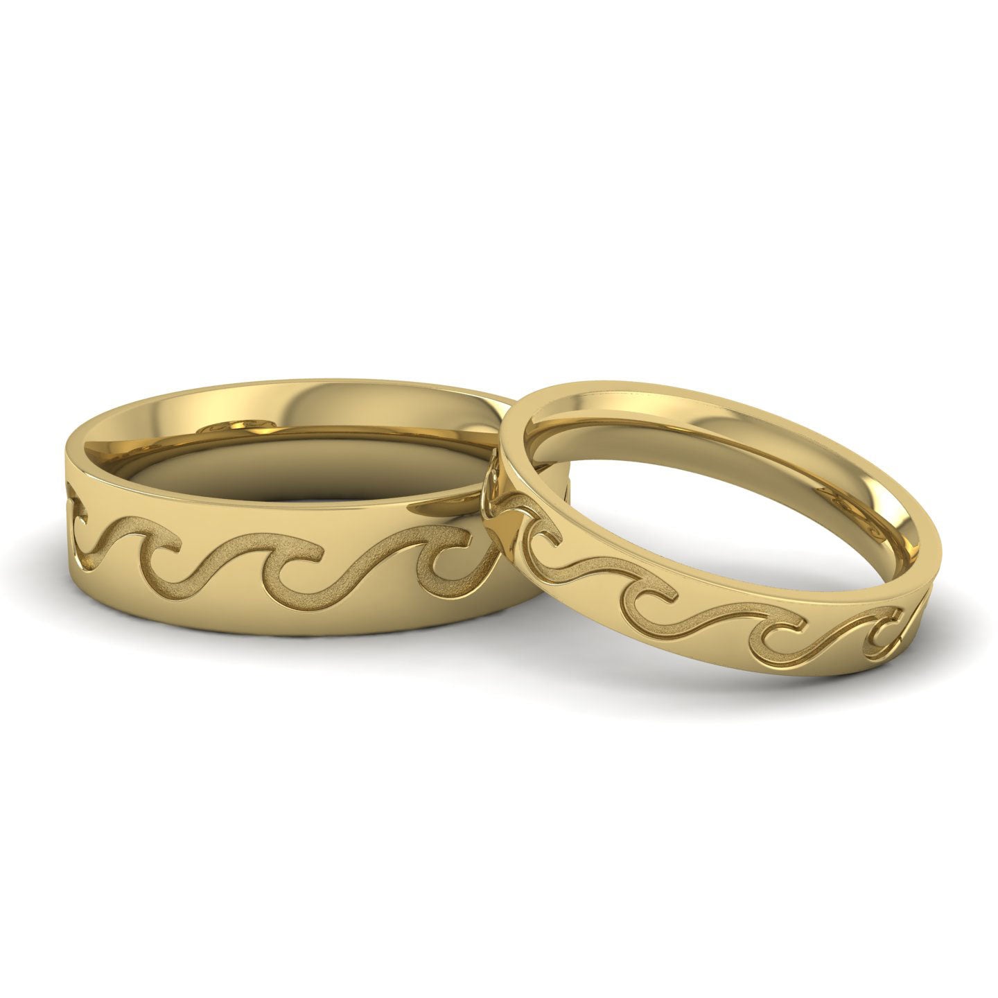 Wave Pattern 18ct Yellow Gold 4mm Wedding Ring