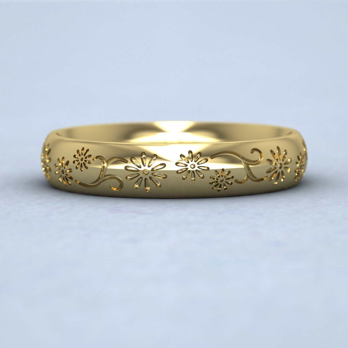 Daisy Pattern 14ct Yellow Gold 4mm Wedding Ring