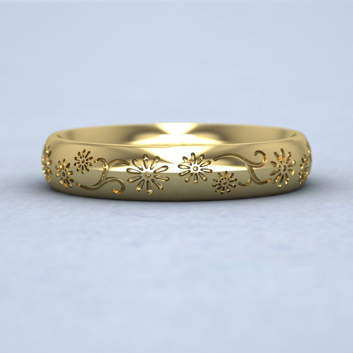 Daisy Pattern 18ct Yellow Gold 4mm Wedding Ring