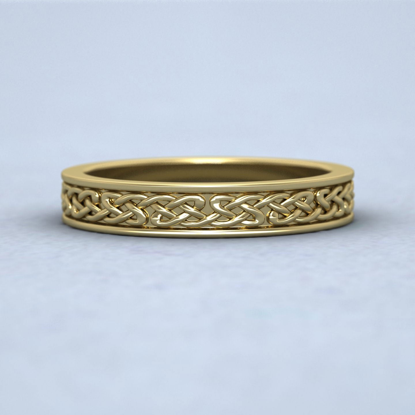 Celtic Pattern With Edge Flat 14ct Yellow Gold 4mm Wedding Ring