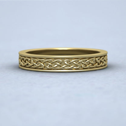 Celtic Pattern With Edge Flat 14ct Yellow Gold 4mm Wedding Ring