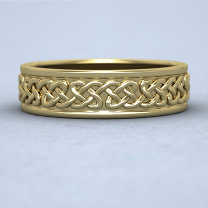 Celtic Pattern With Edge Flat 14ct Yellow Gold 6mm Wedding Ring