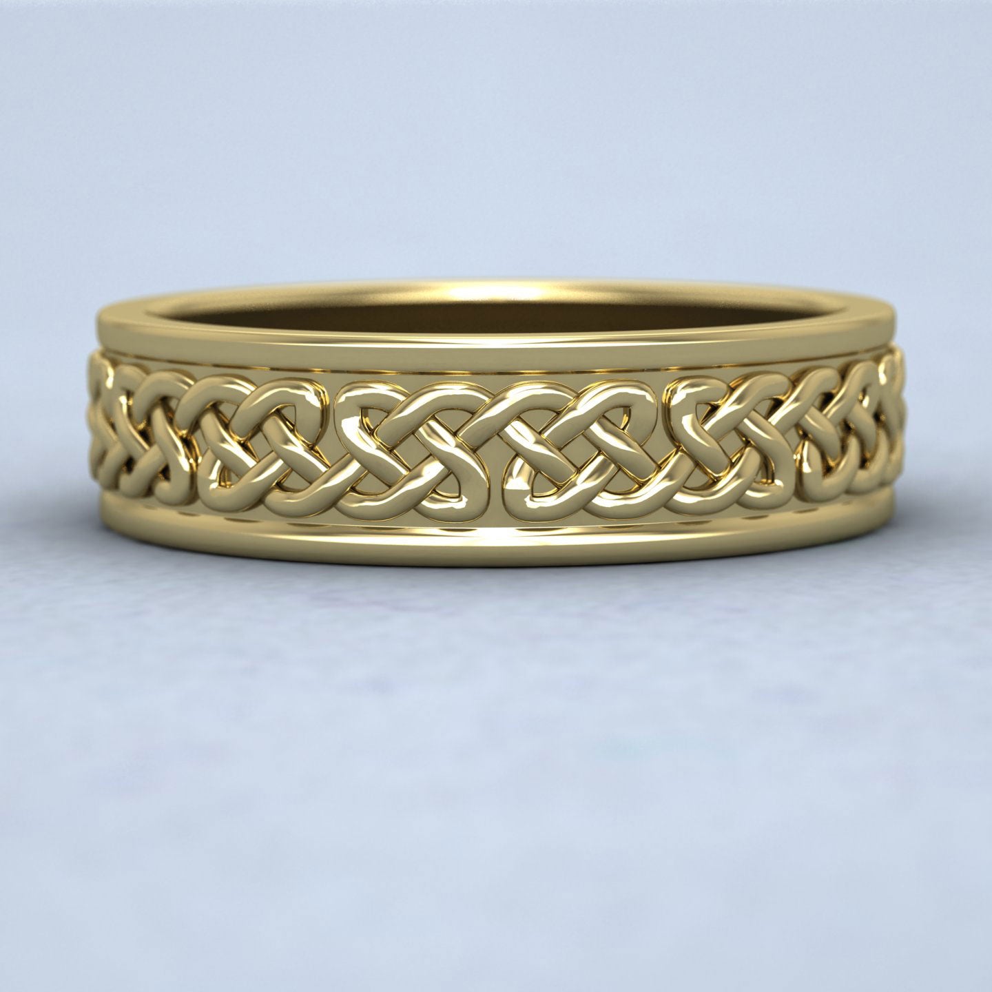 Celtic Pattern With Edge Flat 18ct Yellow Gold 6mm Wedding Ring