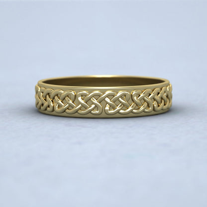 Celtic Patterned Flat 14ct Yellow Gold 4mm Wedding Ring