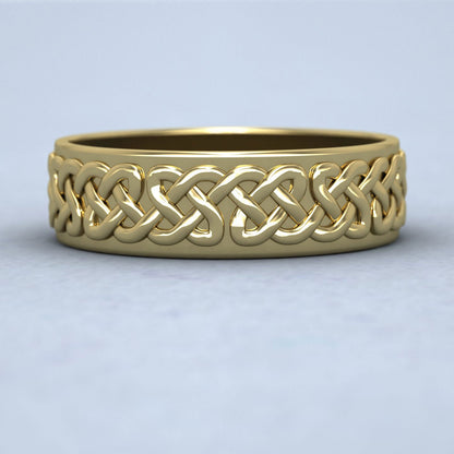 Celtic Patterned Flat 14ct Yellow Gold 6mm Wedding Ring