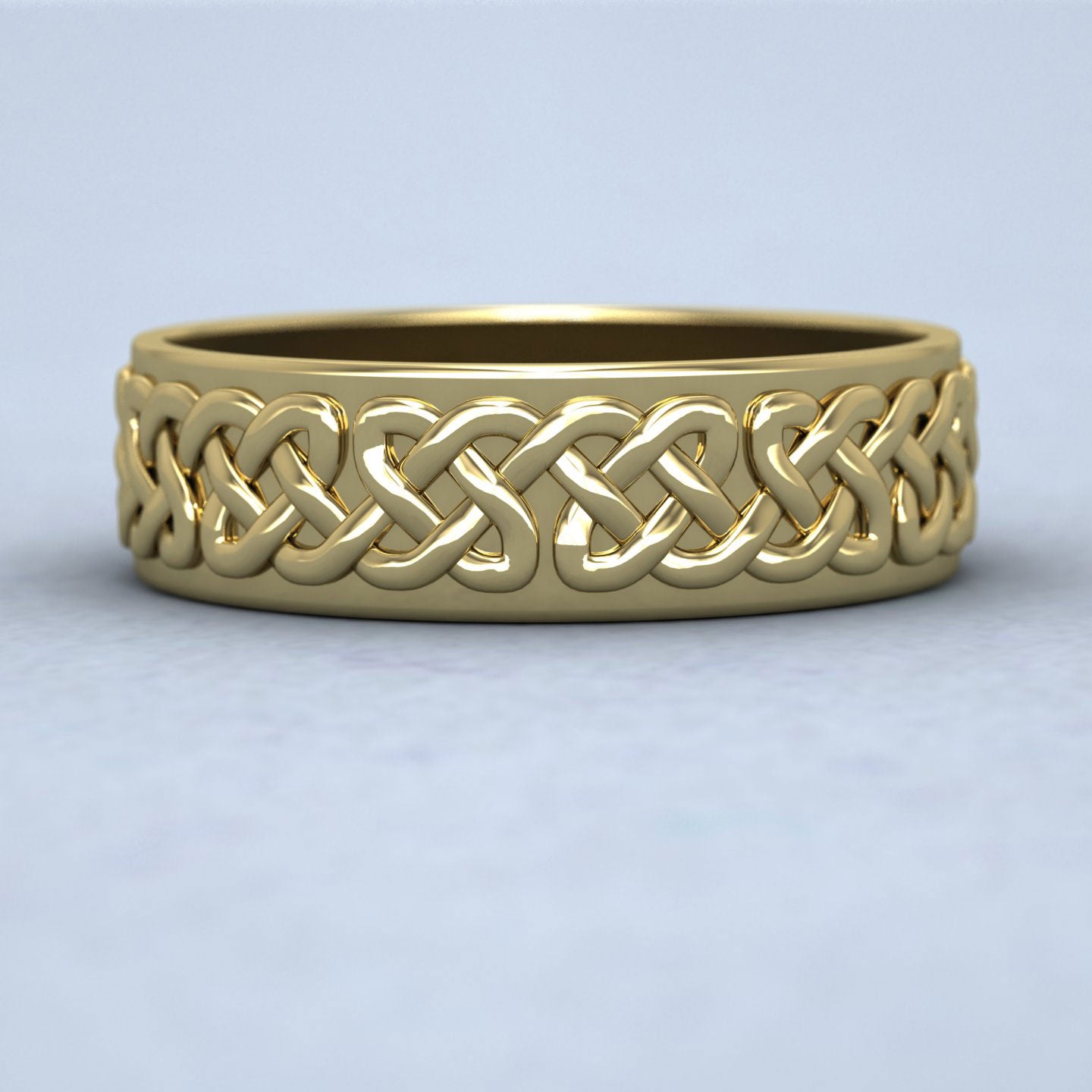Celtic Patterned Flat 9ct Yellow Gold 6mm Wedding Ring