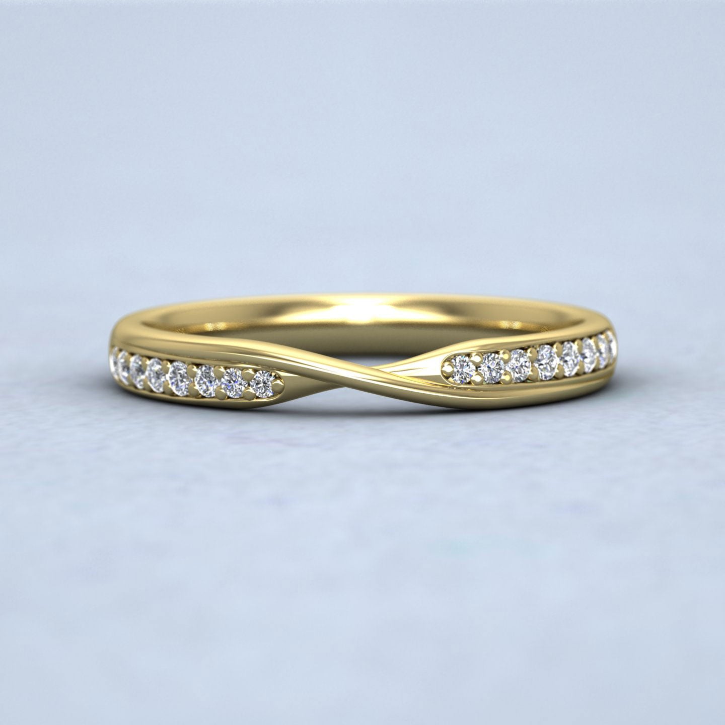 Crossover Pattern Wedding Ring In 18ct Yellow Gold 2.5mm Wide With Sixteen Diamonds