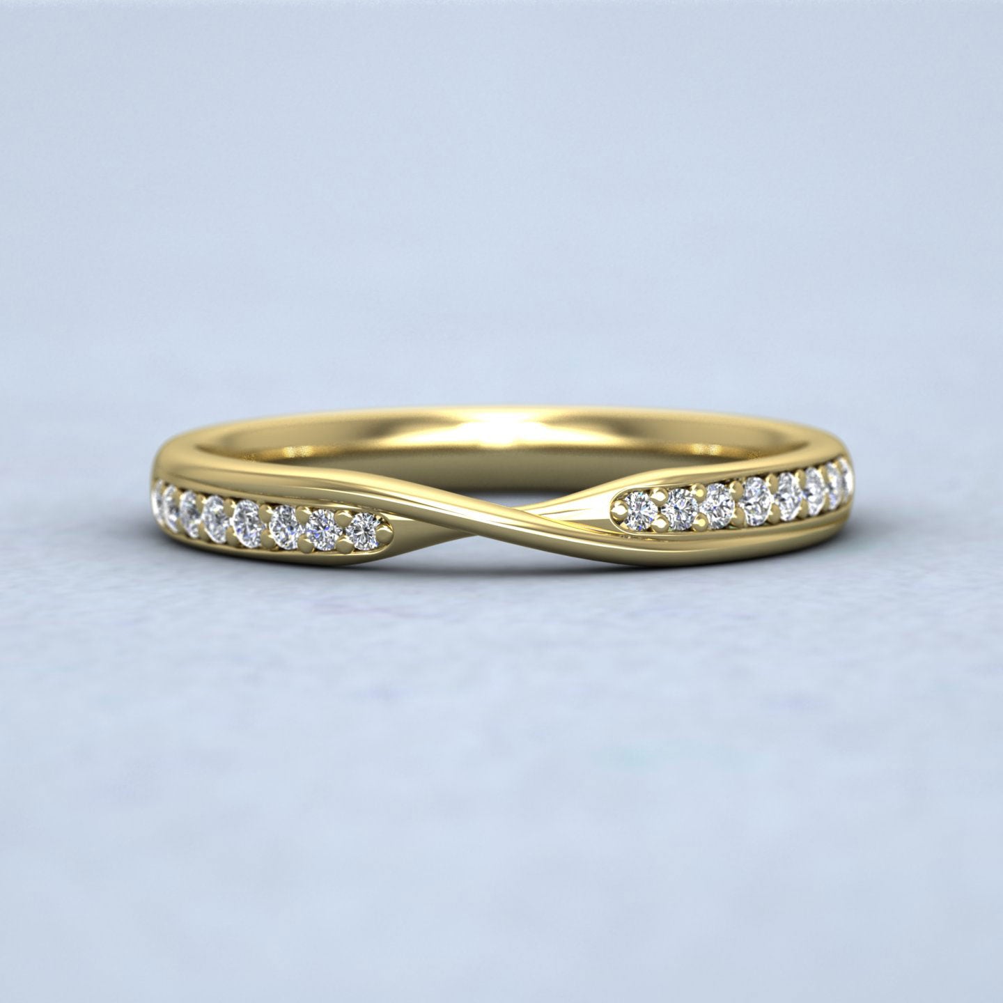 Crossover Pattern Wedding Ring In 9ct Yellow Gold 2.5mm Wide With Sixteen Diamonds