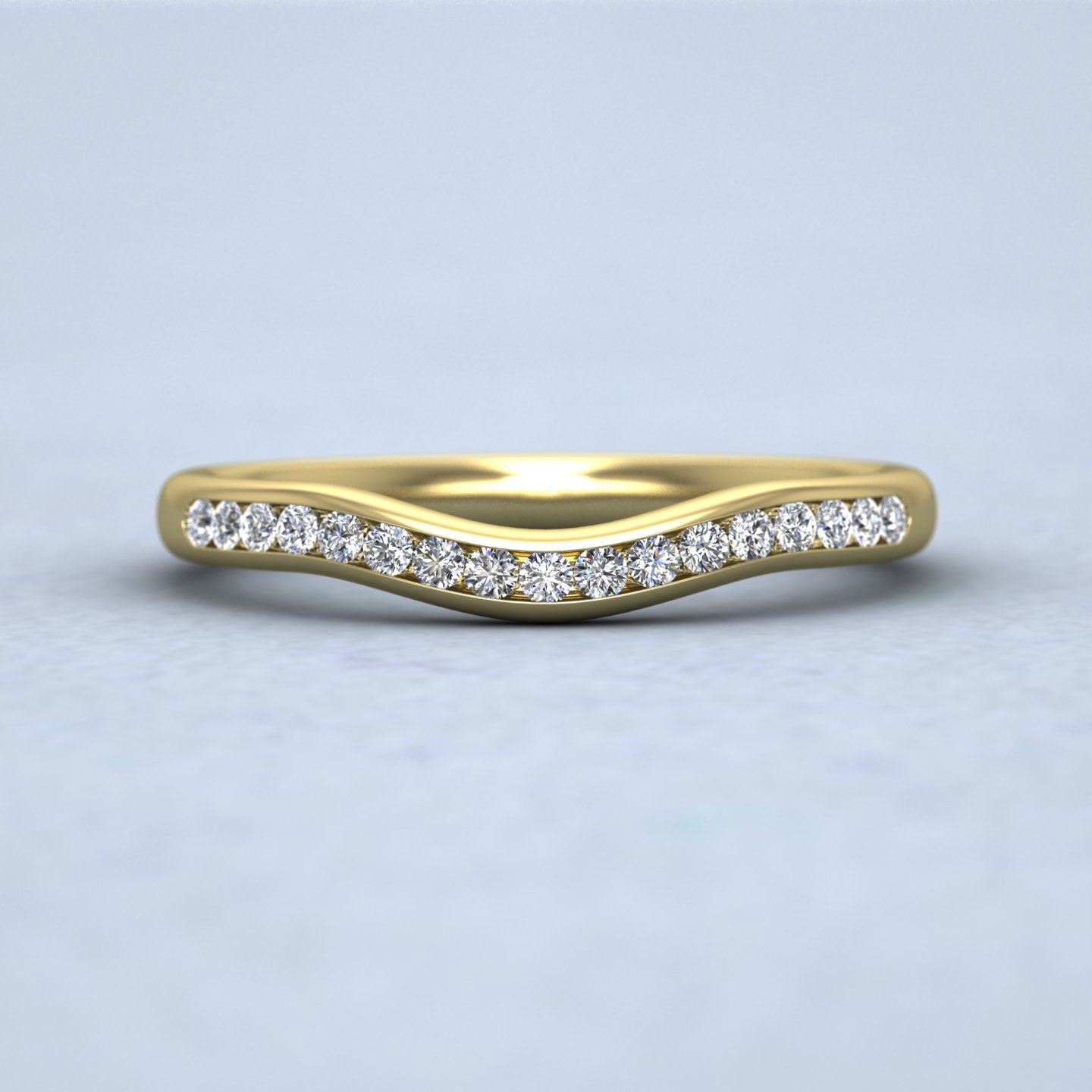 Curved To Fit Channel Set Diamond Wedding Ring In 18ct Yellow Gold 2.25mm Wide