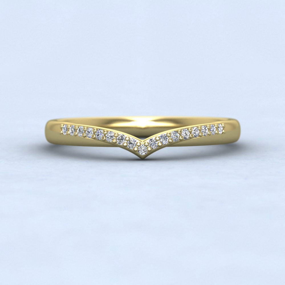 Crossover V Shape Round Diamond Set Wedding Ring In 18ct Yellow Gold 2.25mm Wide