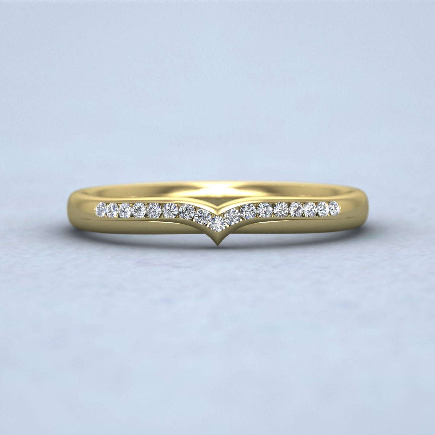 V Shape Round Diamond Channel Set Wedding Ring In 18ct Yellow Gold 2.25mm Wide
