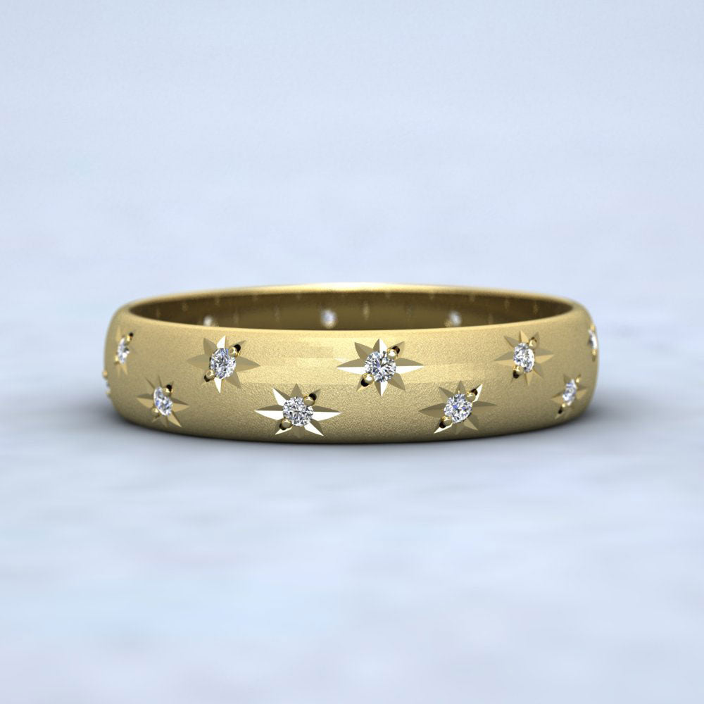 Star And Diamond Set 9ct Yellow Gold 4mm Wedding Ring Down View