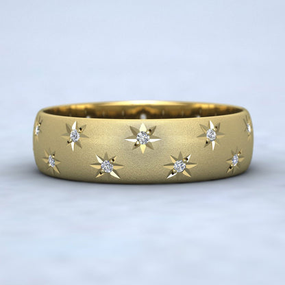 Star And Diamond Set 9ct Yellow Gold 6mm Wedding Ring Down View