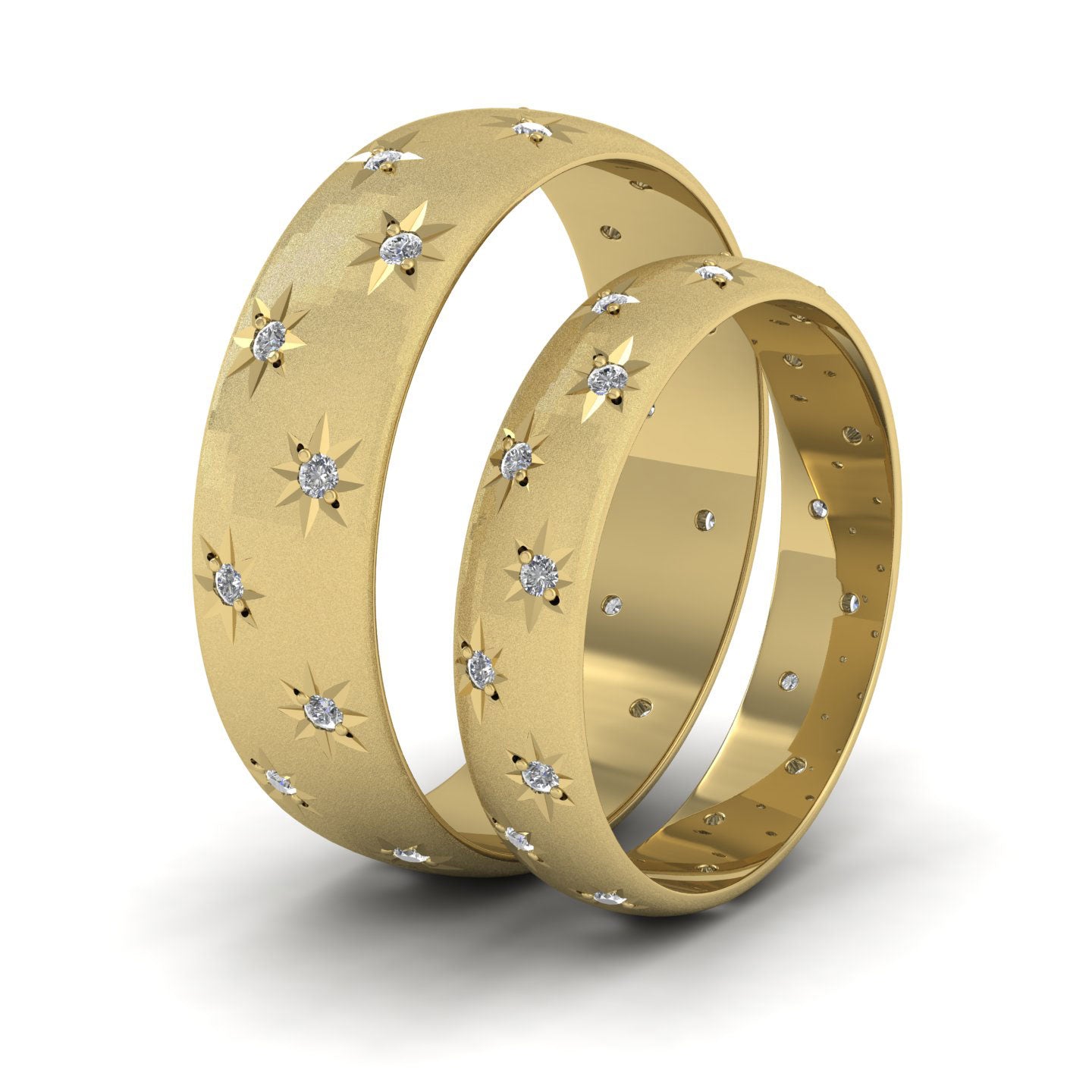 Star And Diamond Set 14ct Yellow Gold 4mm Wedding Ring