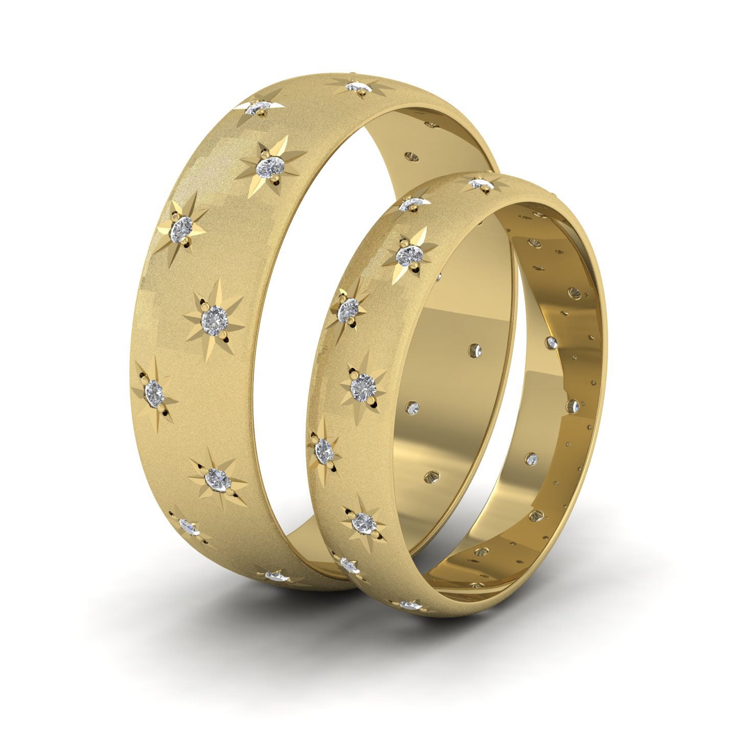 Star And Diamond Set 18ct Yellow Gold 4mm Wedding Ring