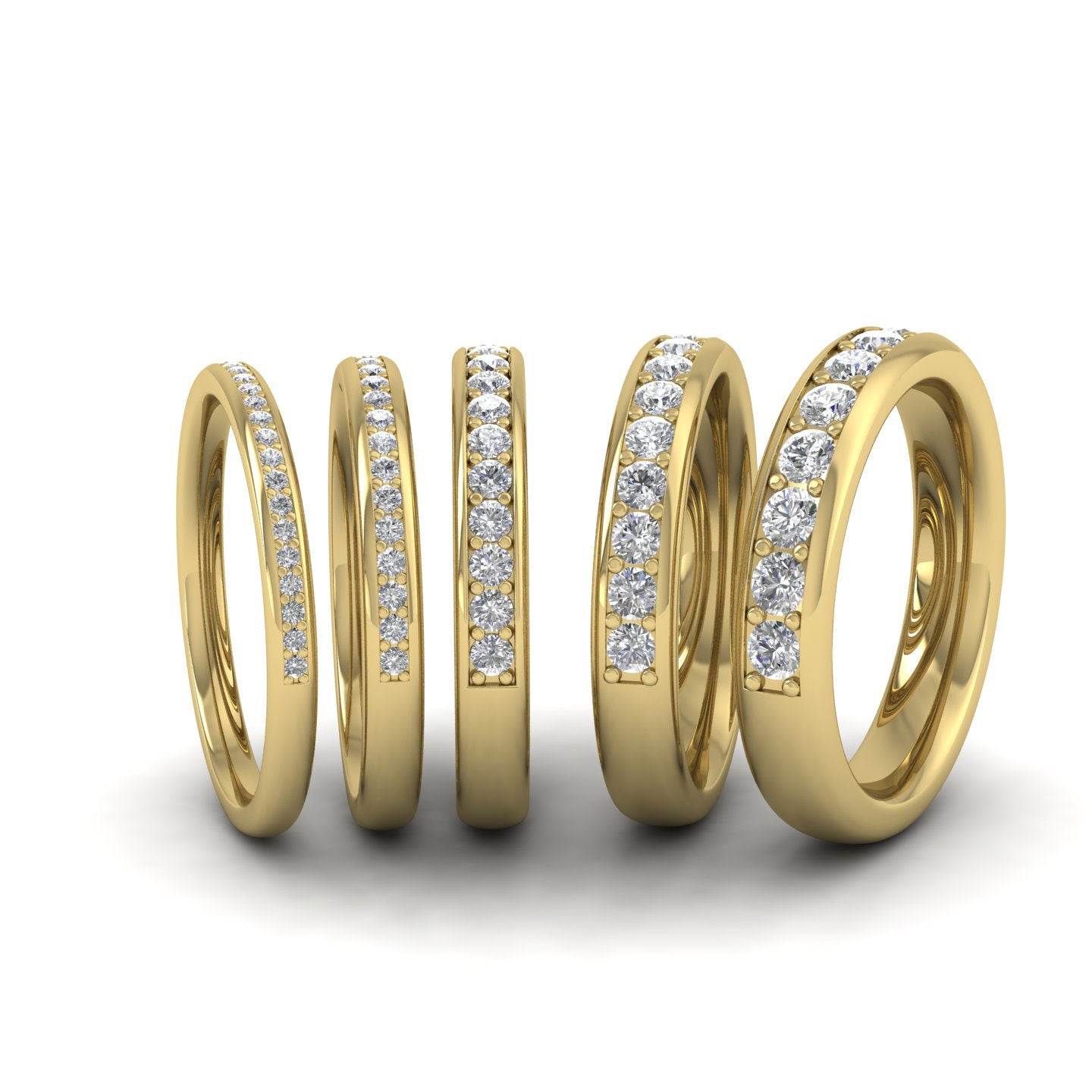 Half Bead Set 0.13ct Round Brilliant Cut Diamond 18ct Yellow Gold 2mm Wedding Ring