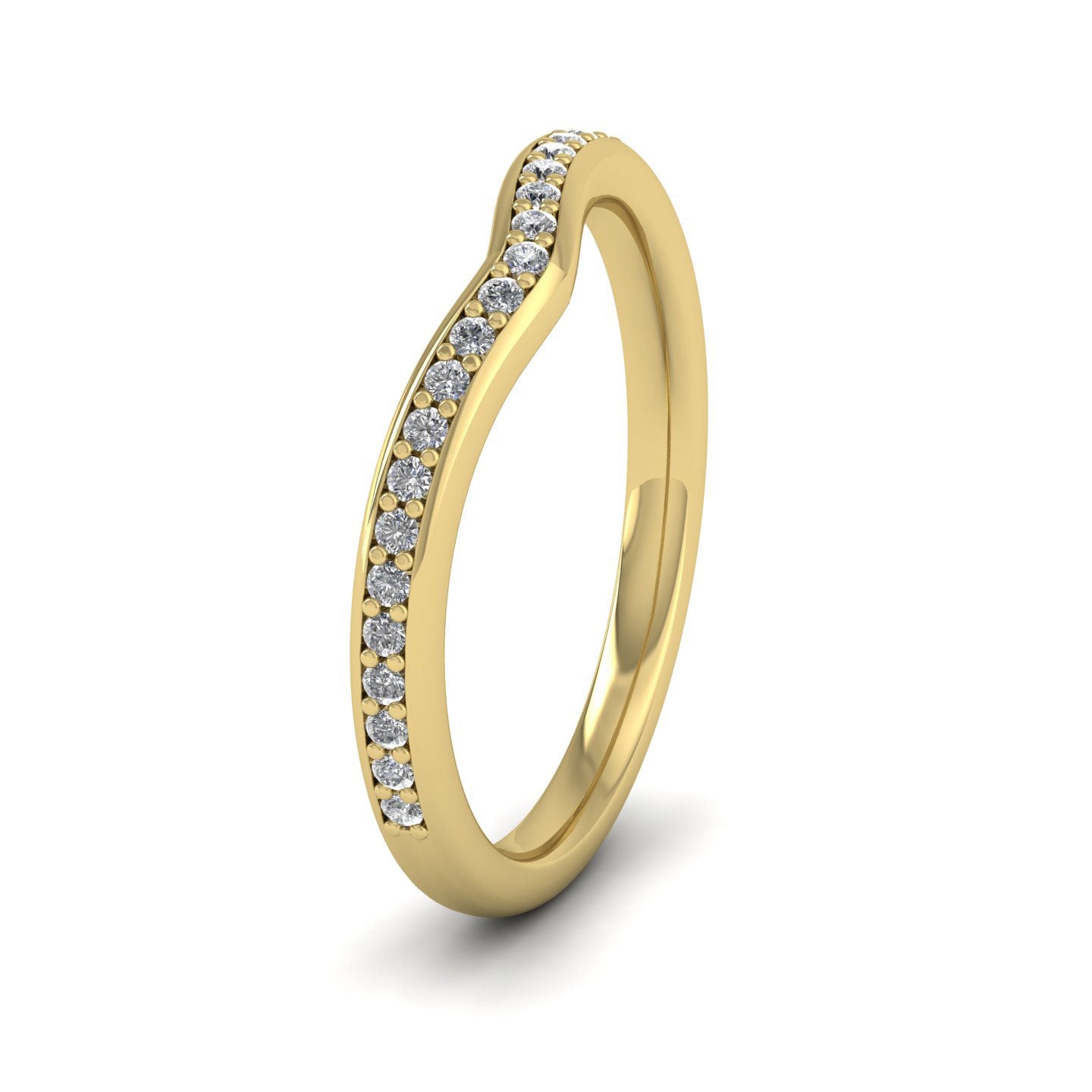 Wishbone Shape Diamond Set Pave 14ct Yellow Gold 2mm Wedding Ring