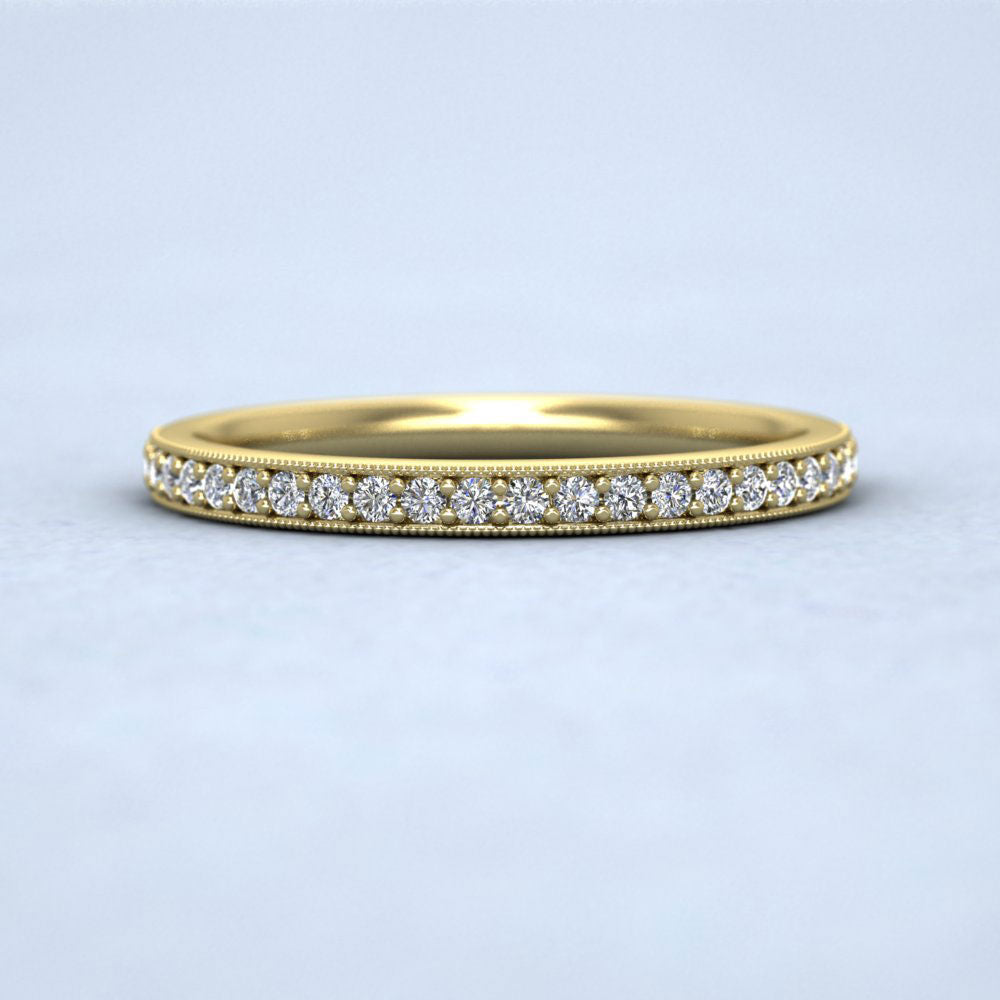 Full Bead Set 0.46ct Round Brilliant Cut Diamond With Millgrain Surround 9ct Yellow Gold 2mm Wedding Ring