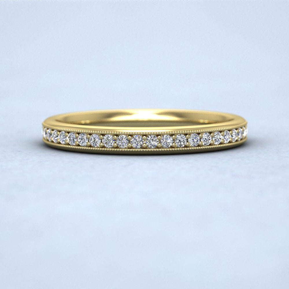 Full Bead Set 0.7ct Round Brilliant Cut Diamond With Millgrain Surround 18ct Yellow Gold 2.5mm Wedding Ring