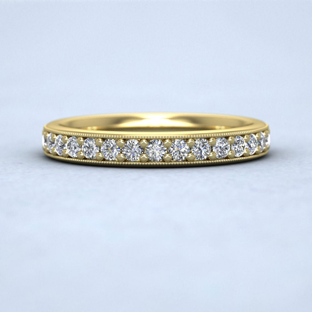 Full Bead Set 0.8ct Round Brilliant Cut Diamond With Millgrain Surround 18ct Yellow Gold 3mm Wedding Ring