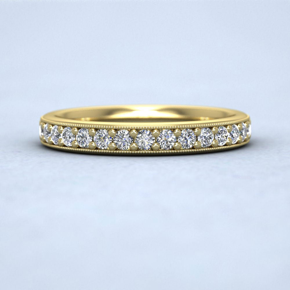 Full Bead Set 0.8ct Round Brilliant Cut Diamond With Millgrain Surround 9ct Yellow Gold 3mm Wedding Ring