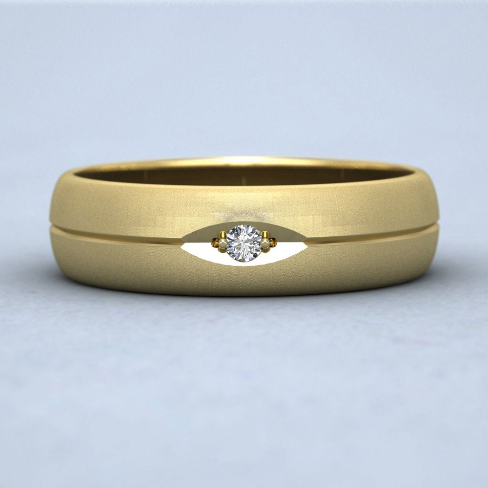 Diamond Set And Centre Line Pattern 14ct Yellow Gold 6mm Wedding Ring Down View