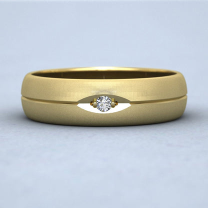 Diamond Set And Centre Line Pattern 9ct Yellow Gold 6mm Wedding Ring Down View