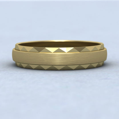 Flat Edge Facetted Cut Patterned And Matt Finish 18ct Yellow Gold 5mm Wedding Ring Down View