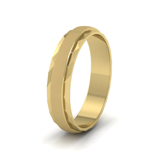 Flat Edge Facetted Cut Patterned And Matt Finish 9ct Yellow Gold 5mm Wedding Ring