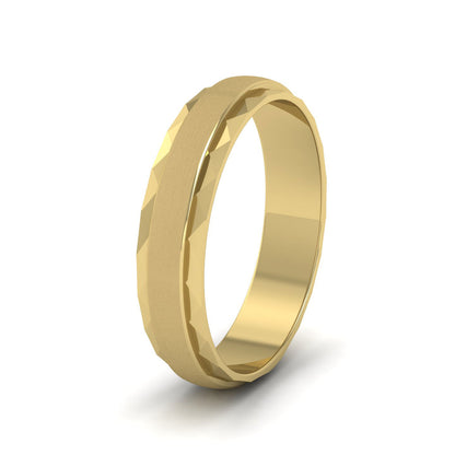 Flat Edge Facetted Cut Patterned And Matt Finish 22ct Yellow Gold 5mm Wedding Ring