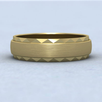 Flat Edge Facetted Cut Patterned And Matt Finish 9ct Yellow Gold 6mm Wedding Ring Down View