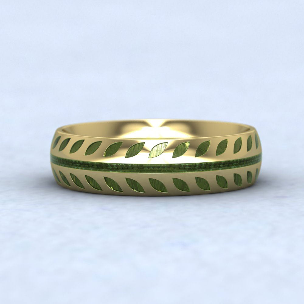 Emerald Green Enamelled 18ct Yellow Gold 6mm Wedding Ring Down View