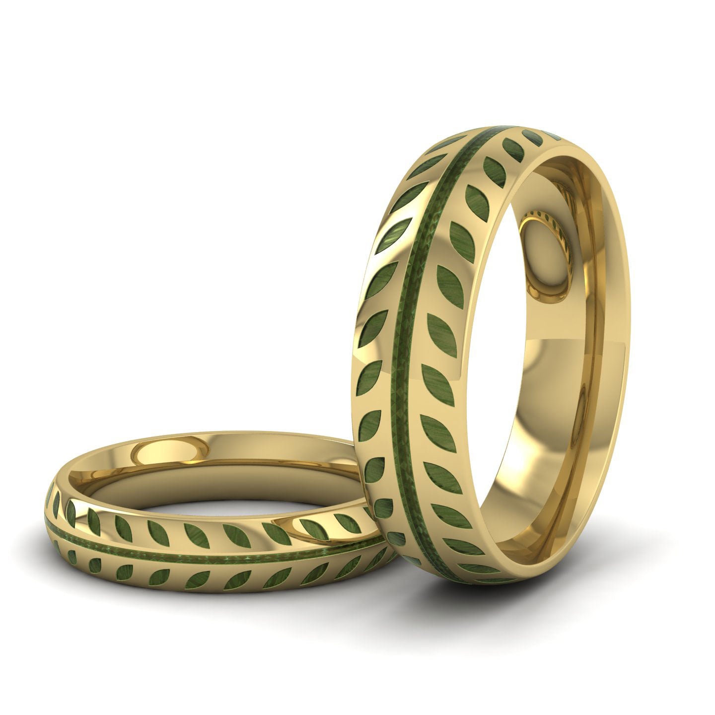 Emerald Green Enamelled 18ct Yellow Gold 4mm Wedding Ring
