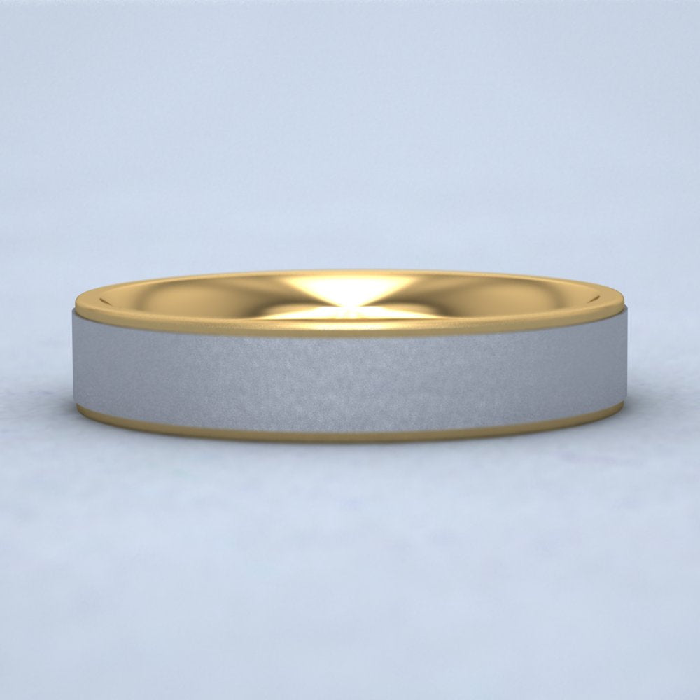 Two Colour Flat Stepped Edge 14ct Yellow And White Gold 4mm Wedding Ring