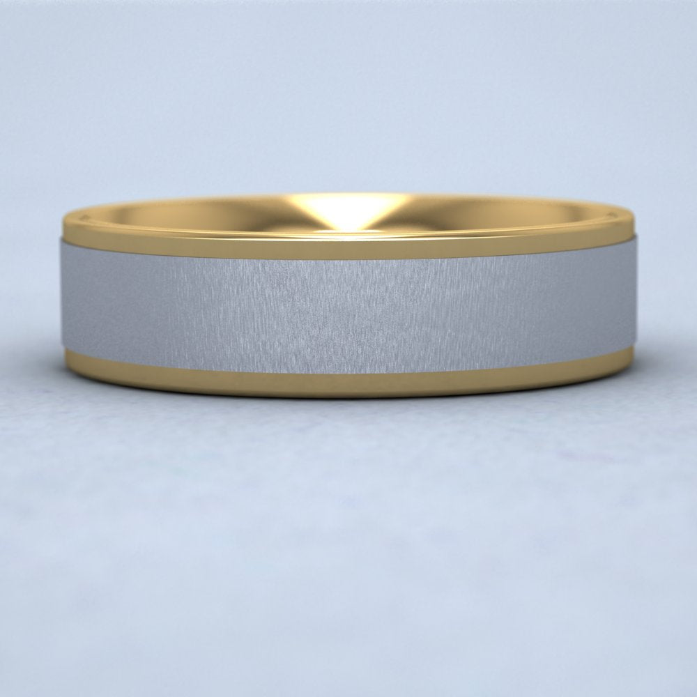 Two Colour Flat Stepped Edge 14ct Yellow And White Gold 6mm Wedding Ring