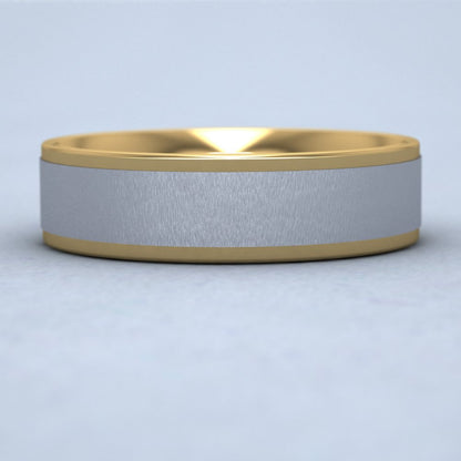 Two Colour Flat Stepped Edge 14ct Yellow And White Gold 6mm Wedding Ring