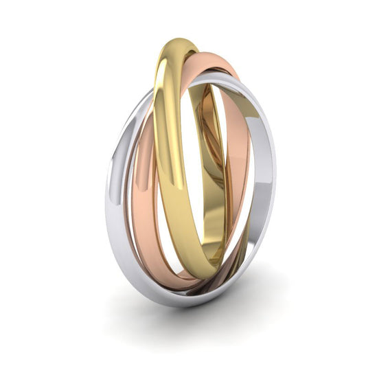 Three Colour 2mm Interlocking Wedding Rings In 18ct Yellow, White And Rose Gold