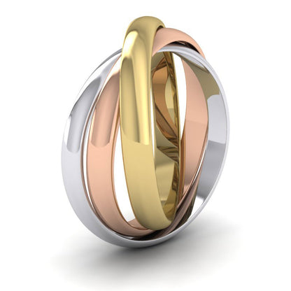 Three Colour 3mm Interlocking Wedding Rings In 18ct Yellow, White And Rose Gold