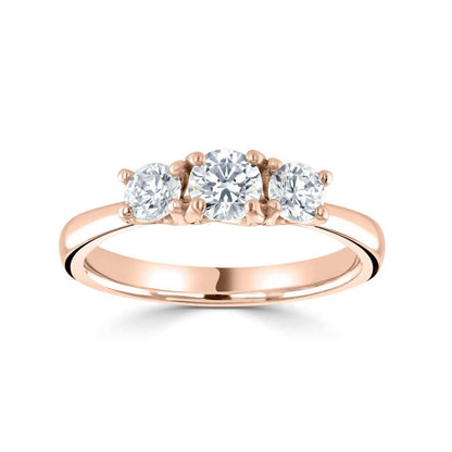 18ct Rose Gold Three Stone Four Claw Diamond Ring