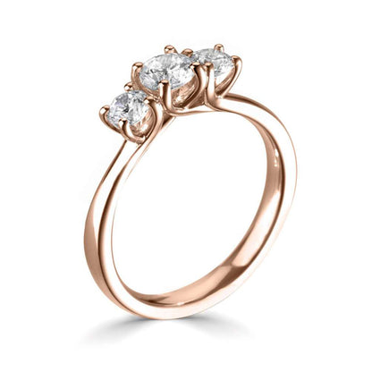 18ct Rose Gold Three Stone Four Claw Diamond Ring