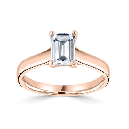 18ct rose gold emerald cut four claw diamond ring