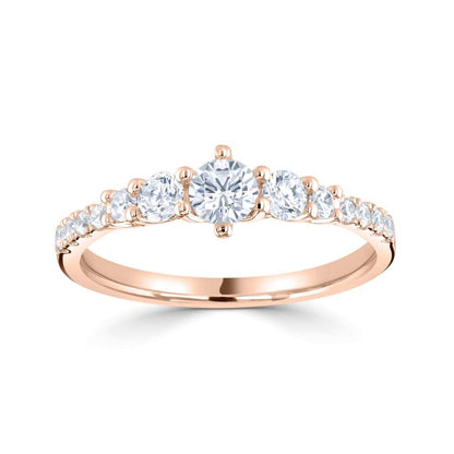 18ct Rose Gold Multi Stone Claw Set Diamond Ring