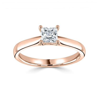 18ct Rose Gold Princess Cut Four Claw Diamond Ring