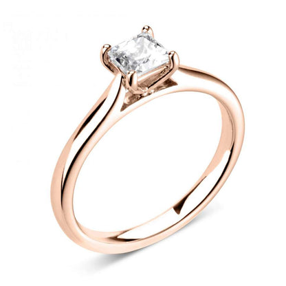 18ct Rose Gold Princess Cut Four Claw Diamond Ring