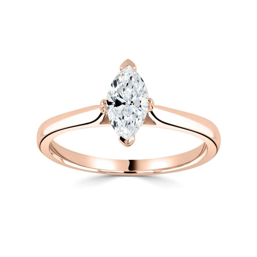 18ct Rose Gold Marquise Cut Four Claw Solitaire Diamond Ring