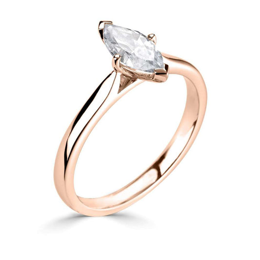 18ct Rose Gold Marquise Cut Four Claw Solitaire Diamond Ring