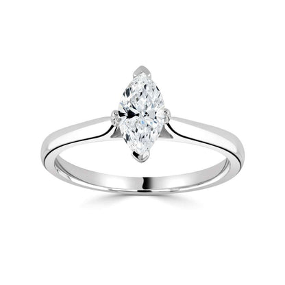 18ct White Gold Marquise Cut Four Claw Solitaire Diamond Ring