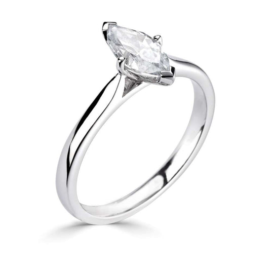 18ct White Gold Marquise Cut Four Claw Solitaire Diamond Ring