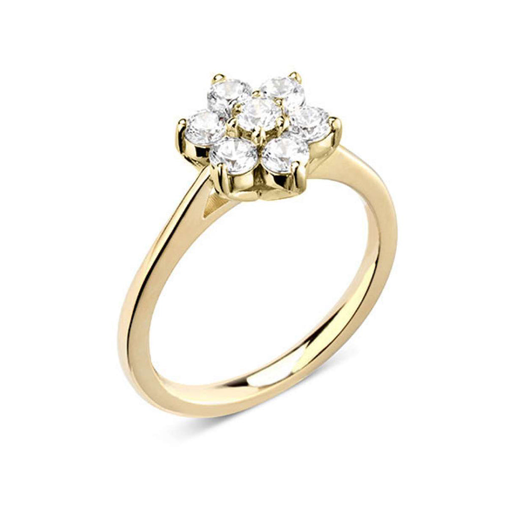 18ct Yellow Gold Seven Stone Claw Set Diamond Cluster Ring